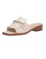 Vince Camuto Jenivey Mule Flat Open Toe Loafer With Chain Cream size 8.5 New NIB