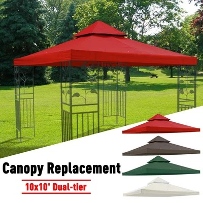 10'x10' Gazebo Canopy Top Replacement 2 Tier UV30 Patio Pavilion Sunshade Cover