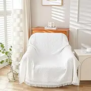 [AIVIA] Slipper Chair Table Cover Sheet Blanket, Reversible Tablecloth Throw Cushion Covers for Single Seat Recliner Armchair Ottomans Spread Furniture Decorations Protector Slipcover (51” x 71” White)