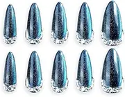 Handmade Press On Nail THCEVRLA Nails Medium Long Blue Cat Eye Almond Oval Fake Tip 3D Gel Design Art Charms Cute with Storage Box 10 Pcs Women's gift (L, BlueDreamland)