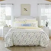 Laura Ashley Home - Queen Duvet Cover Set, Cotton Sateen Reversible Bedding with Matching Shams, All Season Home Decor (Meadow Floral Blue, Queen)