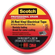 Scotch 10810-DL-2W Vinyl Electrical Tape, Professional-Grade, Red, .75 In. x 66