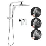 ACA WELS Square 8" ABS Shower Head & 3 Modes Handheld Diverter Gooseneck Arm Twin Taps Set