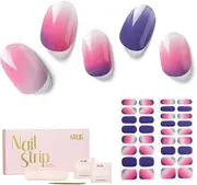 NAILOG Semi Cured Gel Nail Strips, 34 pcs Salon-Quality Gel Nail Stickers, Long Lasting Nail Wraps for Women with Soft Gel Finish | Purple Gradient