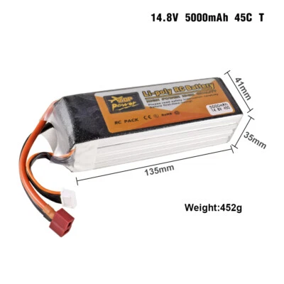 Zop Power 4S 14.8V 5000mAh 45C T Plug RC Lipo Battery for RC Car Boat FPV Drone