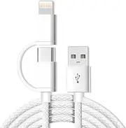 2 in 1 USB A to USB C and to Lightning Cable 2M,60W Braided Charger Fast Charging Cord C Power Delivery for iPhone Charging Cord Compatible with iPhone 16 15 14 13 12 11 Pro Max Mini XS XR