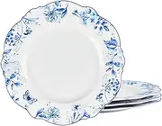 fanquare Vintage 11 Inch Porcelain Dinner Plates Set of 4, Blue Floral Ceramic Serving Plates, Microwavable Plates