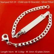 ID Bracelet Real 925 Sterling Silver Filled Childrens Identification Bangle 16cm