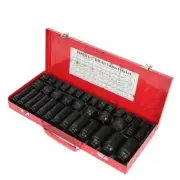 35pcs 1/2 Inch Drive Deep Impact Socket Tool Set Metric Garage Red-35pcs