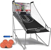 Costway Basketball Arcade Game, Foldable Basketball Game W/Electric LED Digital Scoring System, 2 Players, 8-in-1 Electronic Basketball Hoop Arcade Game, Double Shot Electronic Game w/ 4 Balls