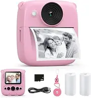 CalineGam Kids Camera Instant Print, 48MP Kids Digital Video Cameras with 32GB Card & Photo Paper, 2.0" Instant Camera for Kids, Christmas Birthday Gifts for Age 3-12 Girls Boys (Pink)