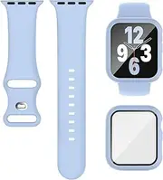 Compatible for Apple Watch Band 40mm 41mm 44mm 45mm and Case with Screen Protector, Soft Silicone Sport Strap Bands and Protective Cover with Tempered Glass for iWatch Series 9 8 7 SE 6 5 4