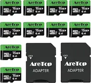 AreTop 16GB Micro SD Cards 10-Pack Micro Memory Cards with 2 Adapter, Read Speed up to 90MB/s UHS-I A1 U1 Class10, High Speed 16GB TF Cards for Tablet, Camera, Dash Cam, Game Console, 10Pack 16G