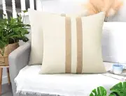 Set of 2 White Linen Patchwork Throw Pillow Covers 18X18 Farmhouse Decorative