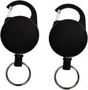 [Sosoport] 2pcs Retractable Carabiner Key Chain Wire Rope Mountaineering Buckle Compact Multi-Purpose for Outdoor Use Black