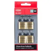 Lockwood 4Pc 25mm Brass Padlocks Ideal for Luggage and Letter Boxes, Aust Brand