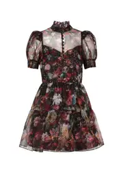 Alice + Olivia Vernita Floral-print Organza Mini Dress - Black Red - 10 (UK14 / L) 10 (UK14 / L)