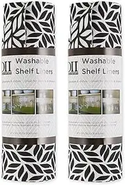 DII Fridge & Shelf Liner Collection Non-Adhesive, Cut to fit, Machine Washable, 12x20, Black Abstract Leaf, 2 Piece