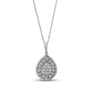 0.5 CT. T.W. Composite Pear-Shaped Natural Diamond Double Frame Pendant in 10K White Gold