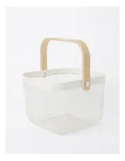 [The Cooks Collective] Mesh Basket with Wood Handle 24.5x24.5x18cm in White