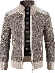 [Gsywaipei] Mens Slim Fit Knitted Cardigan Zip Up Thick Male Knit Sweater Casual Shawl Collar Knits Cardigans, Khaki, 4X-Large