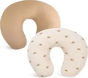 Winmany 2 Pack Baby Muslin Nursing Pillow Covers Newborn Neutral Boys Girls Breastfeeding Slipcover Stretchy and Soft Removable Cover for 22.5" x 18" Nursing Pillow (Khaki+Sun)