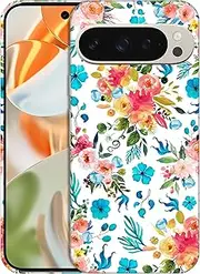 [GlamCase] for Google Pixel 9 Pro XL 5G, Google Pixel 9 Pro XL Case - Floral Pink Teal Watercolor Pattern Printed Slim & Sleek Plastic Hard Protective Designer Back Phone Case for Pixel 9 Pro XL