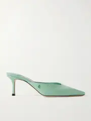 [Jimmy Choo] Jimmy Choo - Vivi 65 Embellished Lizard-effect Leather Mules - Jade - IT37 IT 37 Green