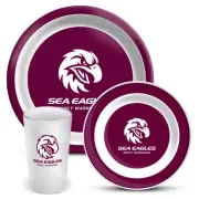 127562 MANLY SEA EAGLES NRL TEAM LOGO 3 PIECE DINNER SET MELAMINE PLATE BOWL CUP