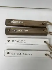 Artisan Wine Tags Set of 4 Humorous Gift Idea Glass Identifiers Parties Wooden
