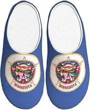 [EdWal] Minnesota State Flag print Winter Warm Slippers Indoor Anti-skid Plush Slippers Relaxing at Home for Women Men