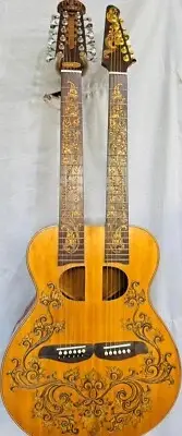 Blueberry Handmade Double Neck Acoustic Guitar Floral Motif Pre-Order 90 Days