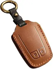 HIBEYO Key Fob Cover for Isuzu MUX MU-X D-MAX DMAX 2 Buttons Accessories Smart Remote Auto Key Cover for Isuzu Protector Leather Key Holder with Keychain-Brown