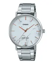 Casio Stainless Steel Marble Inspired White Dial Quartz MTP-VT01DM-7A Mens Watch