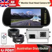 7" Mirror Monitor Dual Head 4Pin Reversing Rear View Camera For Truck Caravan RV