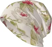 [ZaKhs] Vintage Floral Flowers Print Beanie Hat Winter Warm Knit Hat Soft Skull Cap for Women Men Black, Black, One Size