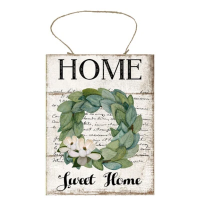 Home Sweet Home Laurel Wreath Farmhouse Printed Handmade Wood Sign
