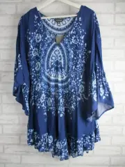 Autograph womens tunic top blouse blue print 16 new boho v-neck