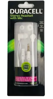 DURACELL STEREO HEADSET WITH MIC WHITE EXTRA DEEP BASS
