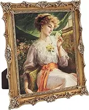 8x10 Vintage Picture Frame, Gold Hand-Crafted Resin Picture Frame with Easel & Hook, Home Décor for Tabletop Wall Hanging