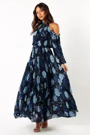 [PUP3] Hilary Pleated Maxi Dress - Blue Floral XS Blue