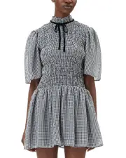 Ganni Sheer Check Mini Smock Dress