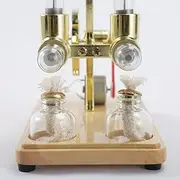 ZJchao Stirling Engine, Twin Cylinder Balance with Oak Baseplate and Drip Craftsmanship Stirling Engine Kit Steam Engine Kit for Educational Displays and Children Entertainment (Gold)