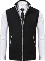 [Generic] Winter Men's Vest, Men Vest Knitted Vest Fleece Feeding Sleeveless Cardigan with Stand-up Collar Sleeve-Lined Jacket Suitable for Cycling, Running, Hiking, workingBlack,XL