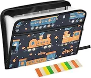 Quteprint 13 Pockets Expanding File Folder with Zipper Closure, Cartoon Trains Accordion File Folder with Sticky Labels, Letter Size A4 Papers Expandable File Document Organizer