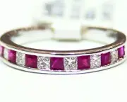 Designer 14K Solid Gold Natural Ruby Diamond Anniversary Wedding Band Ring Retro