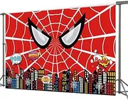 5x3FT Super City Theme Red Spider Web Photography Vinyl Photo Background for Kids Birthday Party Backdrops Decoration