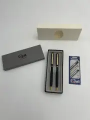 Quill Pen And Pencil Set Black w/Gold With Box And Lifetime Guarantee Papers a4