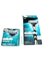 Gillette Mach3 Men's Razor W 1 Refill +Blade Refill Cartridges 4 Pack