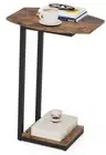 Small Side Table End Table, C Shaped Barrel Coffee Table with Metal Frame,